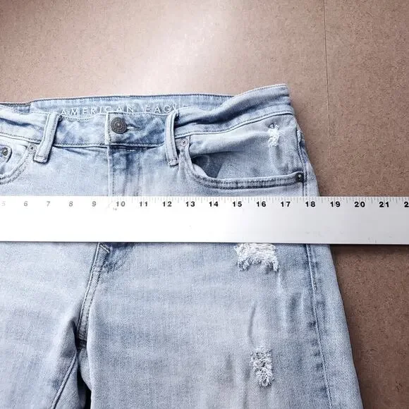 American Eagle Skinny Jeans Mens 32x34 Blue Light Wash Airflex Distressed Y2K - Picture 4 of 13